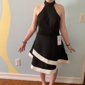 Formal High Neck Dress With A Line Skirt